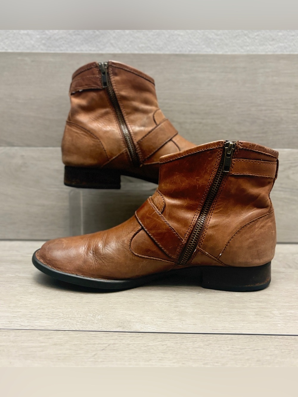 Born Raisa Ankle Boots Tobacco Brown Leather Block Heel Side Zip Boots Size US 9 - Picture 5 of 11